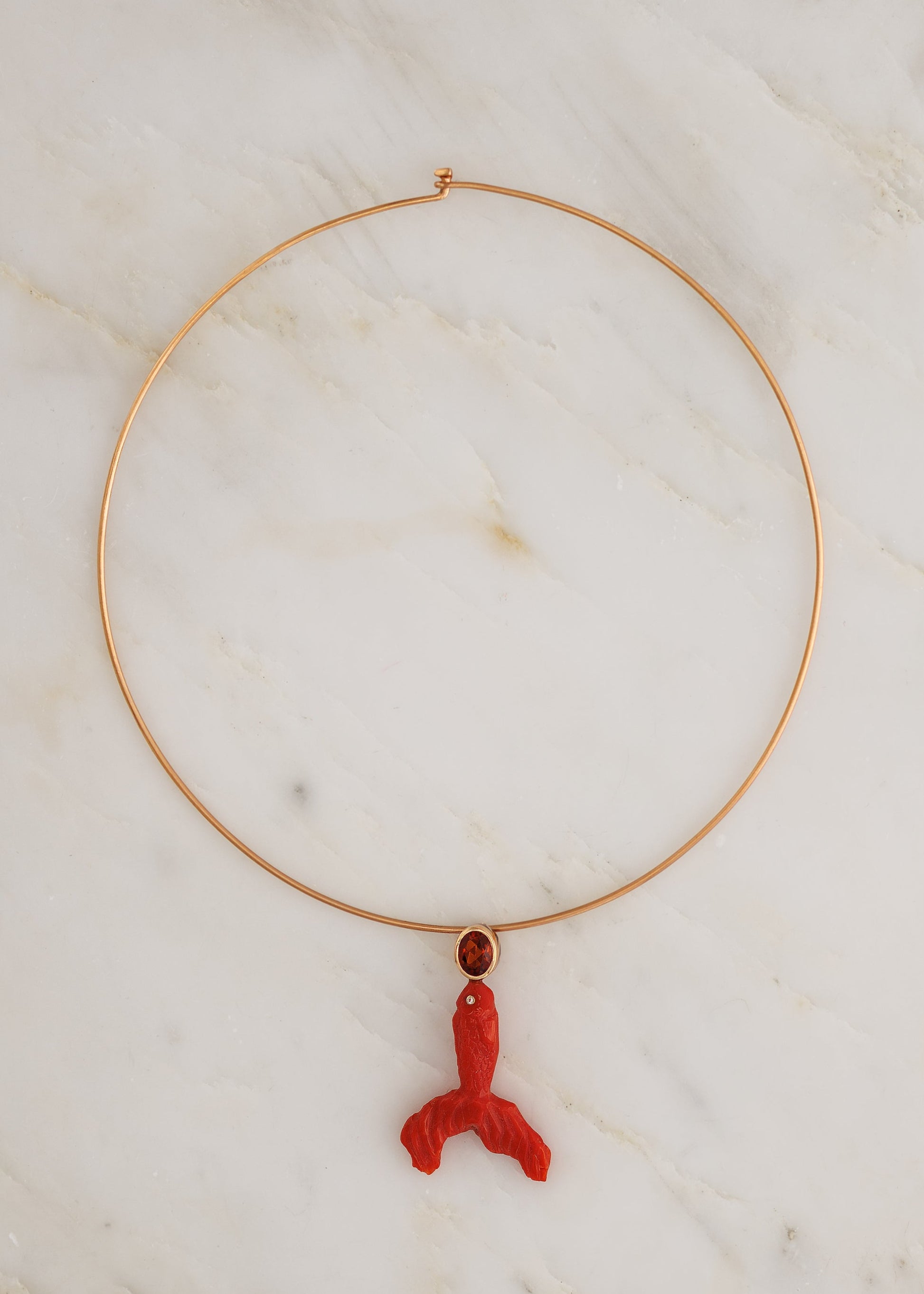 Dezso fine jewelry Hand Carved Coral Fish Charm with Citrine