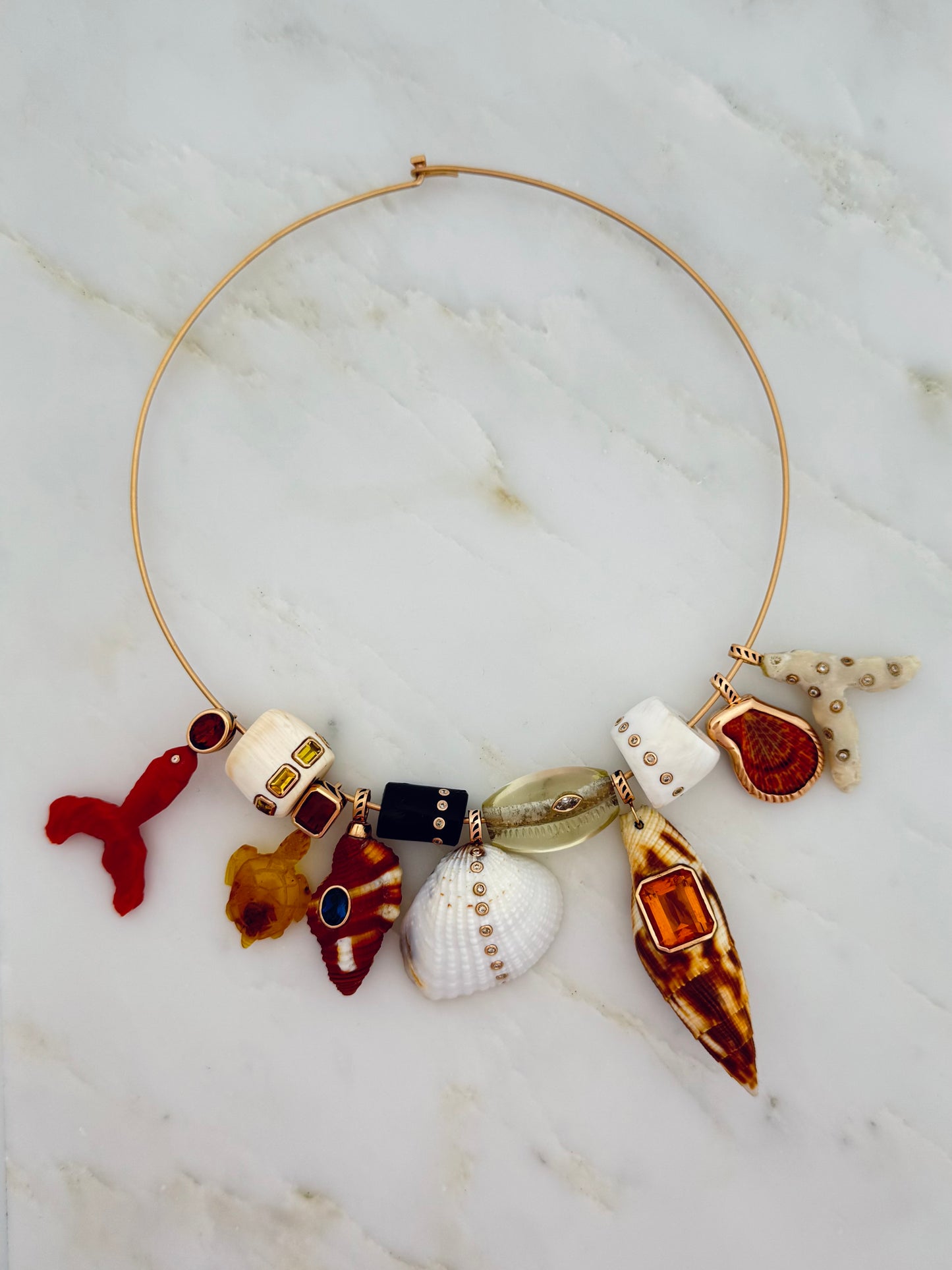 Dezso fine jewelry Hand Carved Coral Fish Charm with Citrine