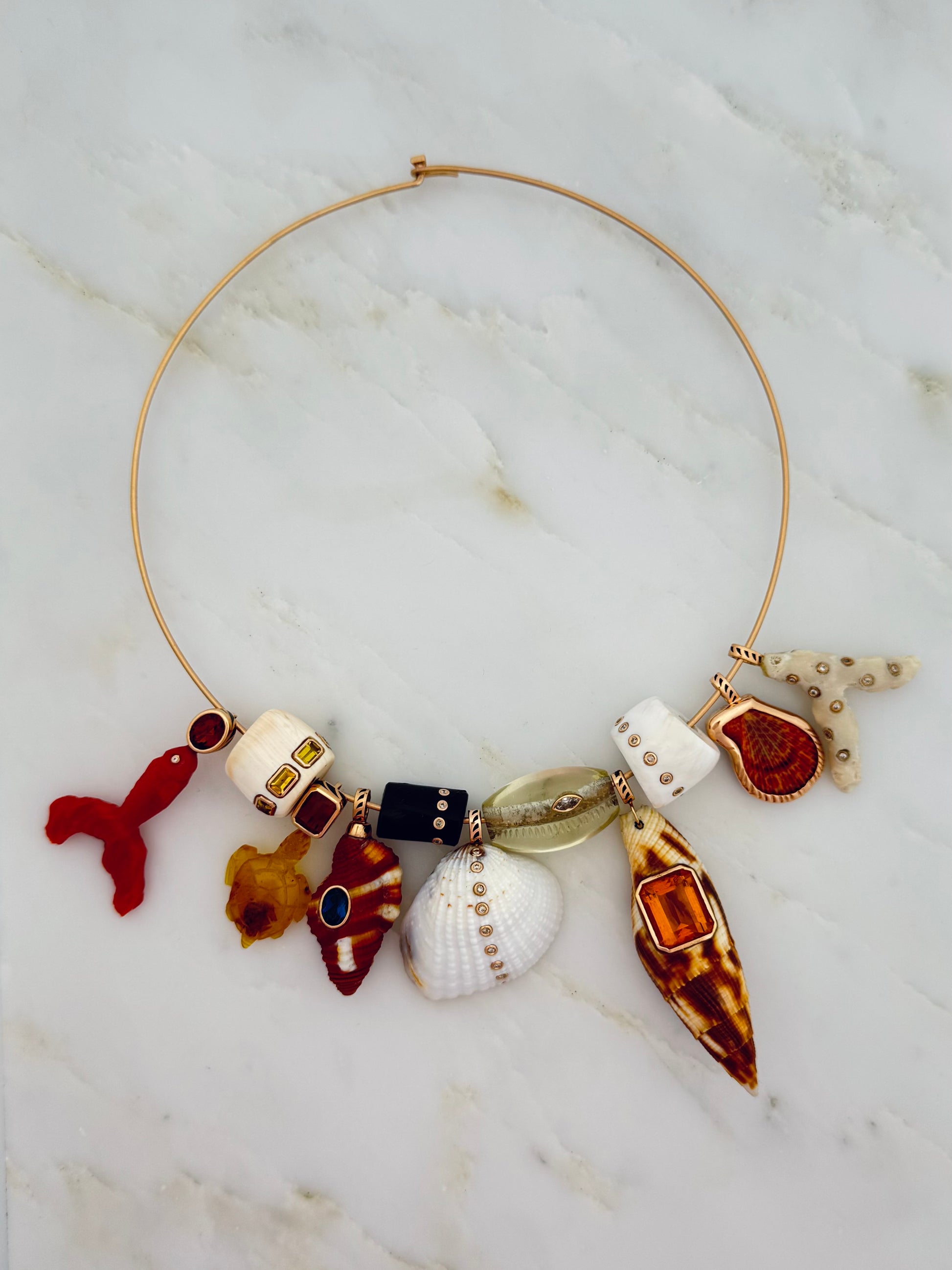 Dezso fine jewelry Hand Carved Coral Fish Charm with Citrine