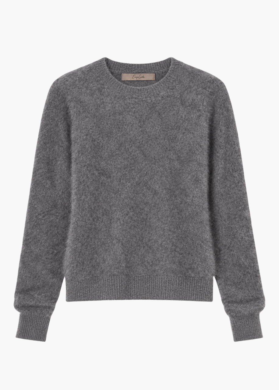ENZA COSTA Mink Wash Cashmere Easy Crew in Pewter grey