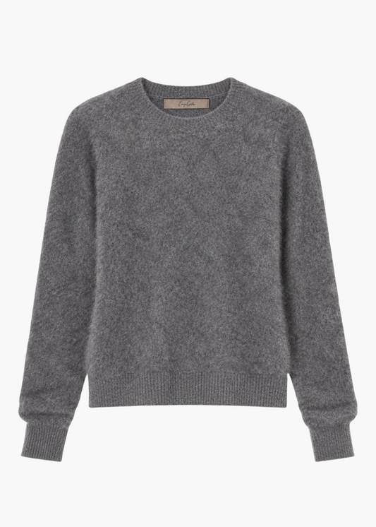 ENZA COSTA Mink Wash Cashmere Easy Crew in Pewter grey