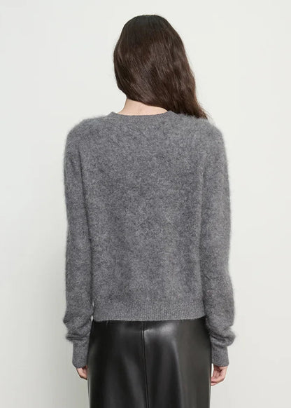 person wearing ENZA COSTA Mink Wash Cashmere Easy Crew in Pewter grey
