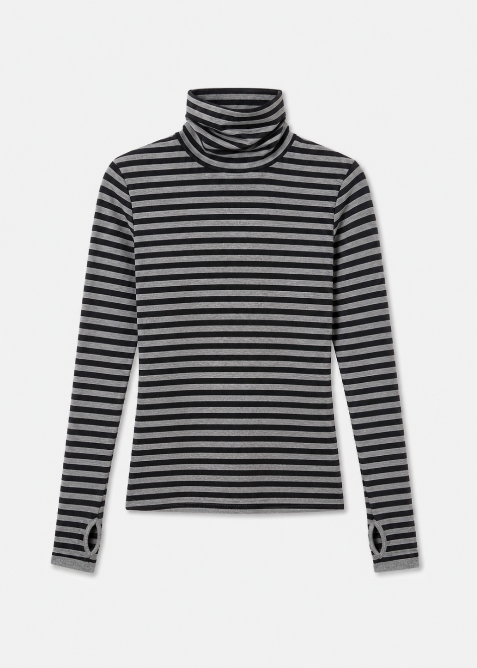 ENZA COSTA womens Cashmere New Classic Mini Stripe Turtleneck in Smoke & Black