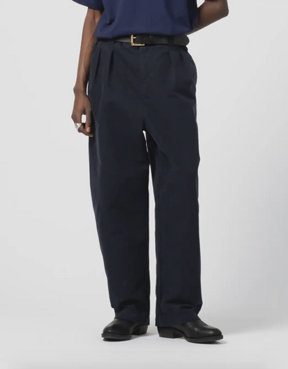 Person wearing Eat Dust Mens Unisex Officer Cotton Chino Pleated Blue