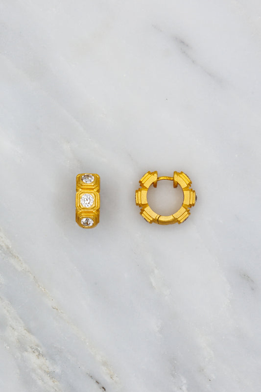 Darius Jewels 20k and 24k Yellow Gold and Diamond Ziggurat Hoops