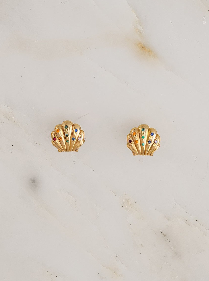 Small Shell Studs with Multi-Colored Sapphires – ELI