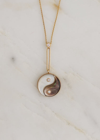 Double Stone Yin Yang Necklace with Mother of Pearl and Diamonds