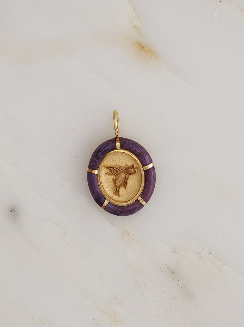 Hand Cut Violet Jade Flying Pig Charm