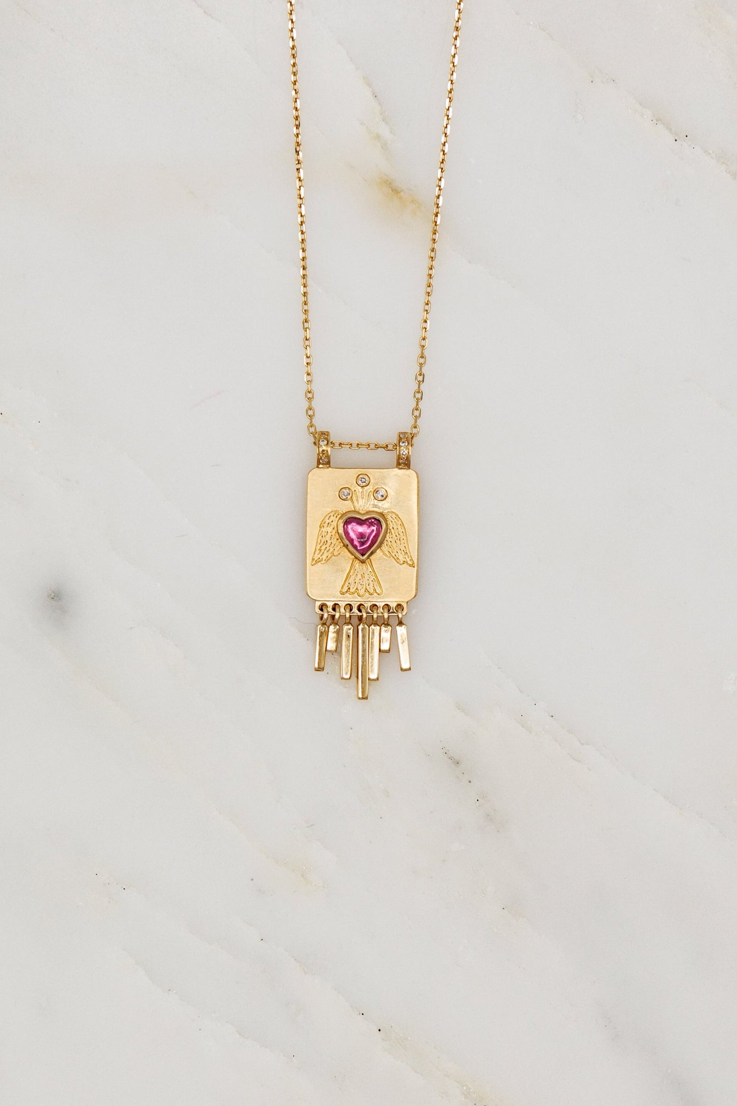 Celine Daoust 14k angel plate tourmaline pendant necklace