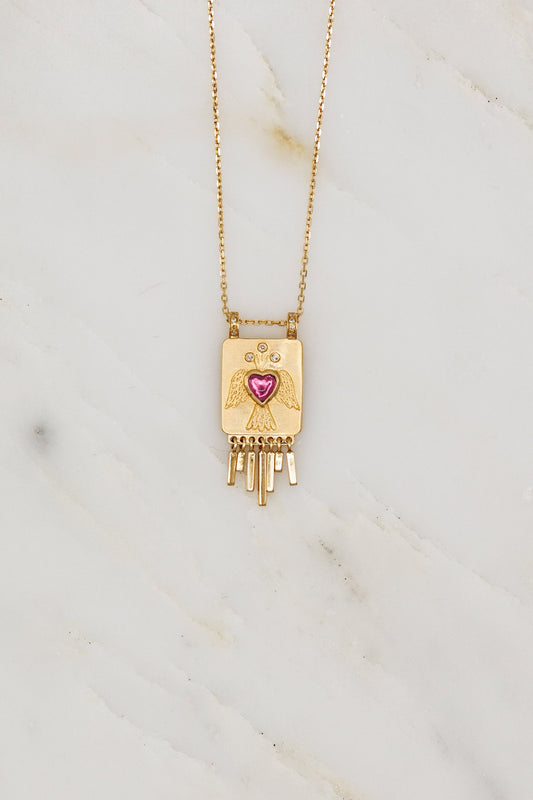 Celine Daoust 14k angel plate tourmaline pendant necklace