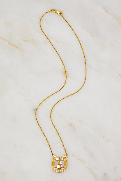 Established jewelry 18k yellow gold diamond ride or die horseshoe necklace