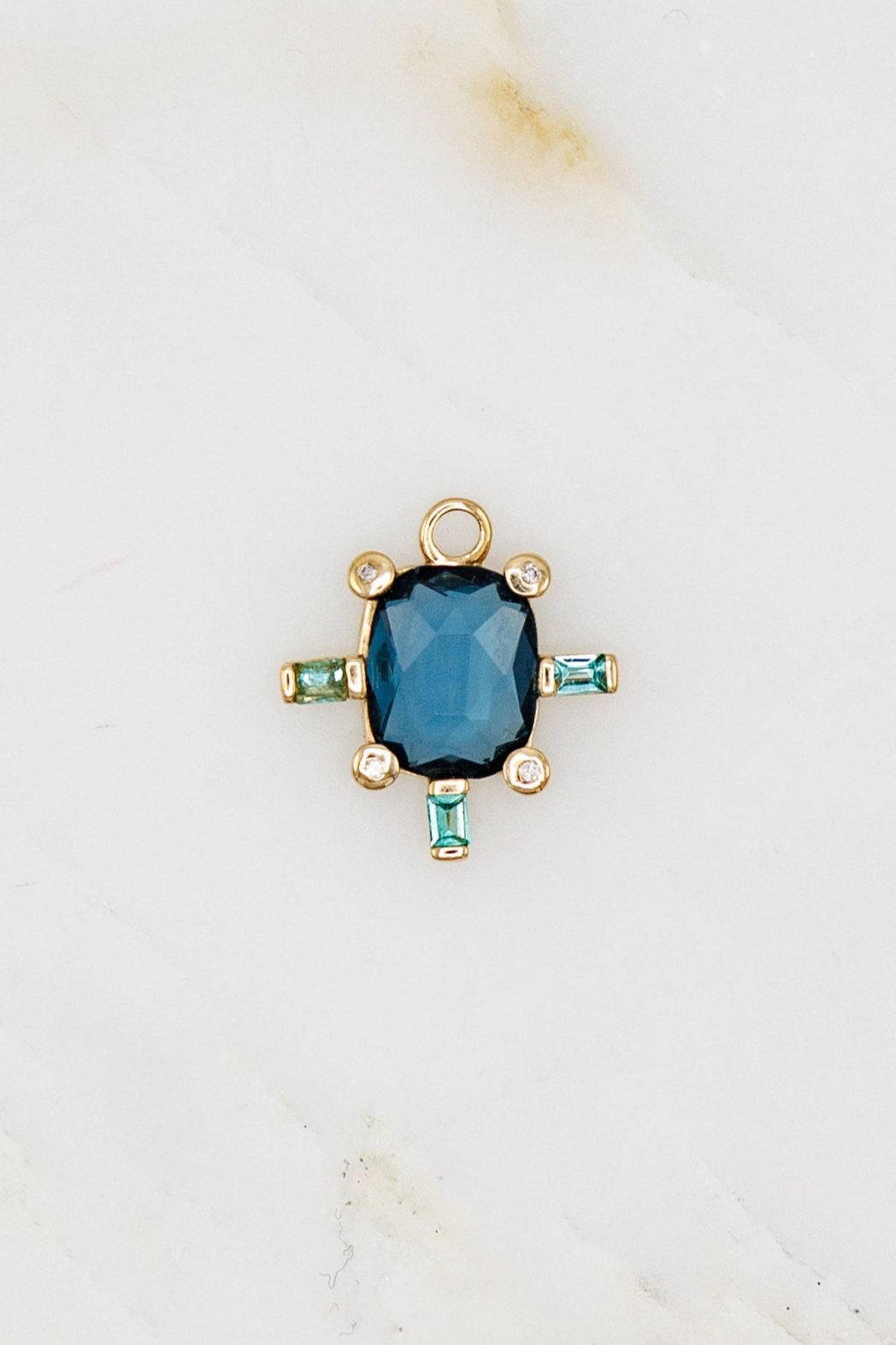 Blue Topaz Juno Charm with Diamonds and Emeralds
