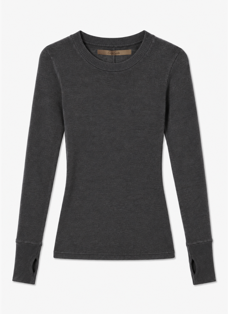 Enza Costa womens Cashmere Easy Cuffed Crew in Charcoal gray