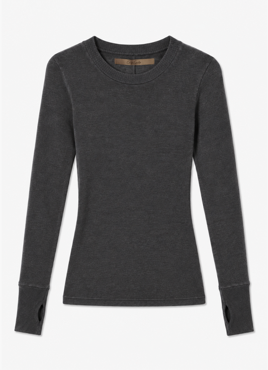 Enza Costa womens Cashmere Easy Cuffed Crew in Charcoal gray