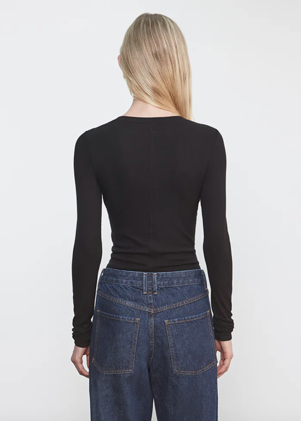 person wearing Enza Costa womens Silk Rib Essential Cardigan in Black