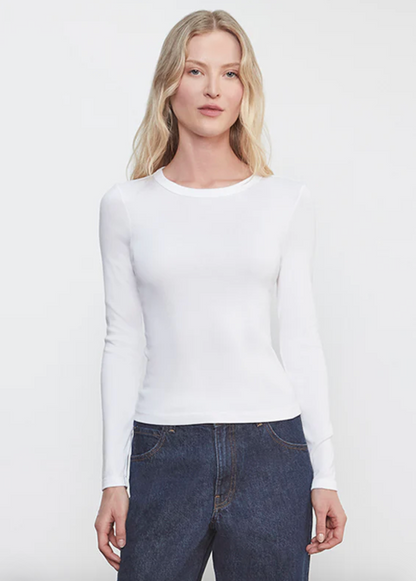 Person wearing Enza Costa womens Supima Cotton Long Sleeve Tee in White