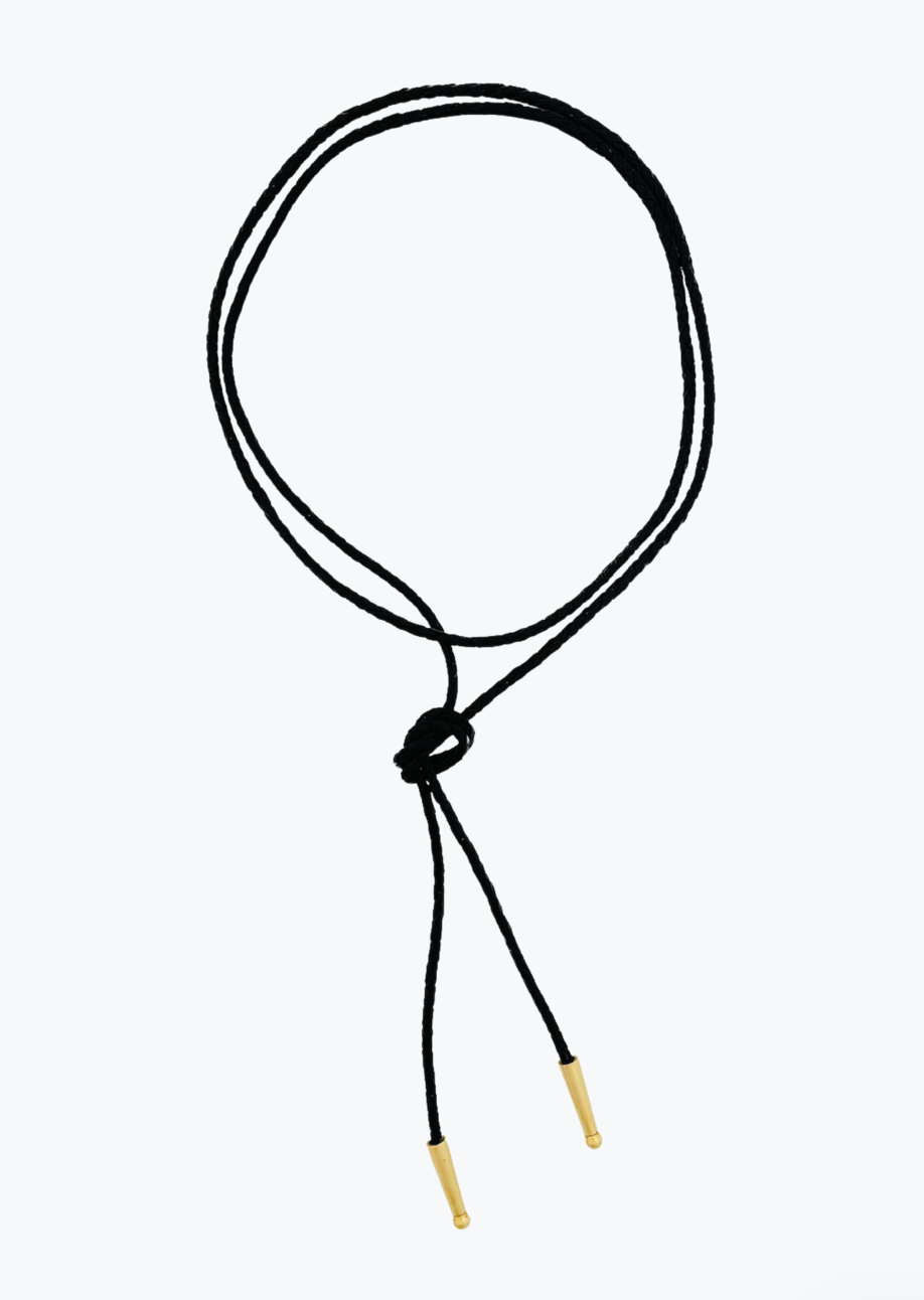 Established fine jewelry 18k Gold and Leather Lasso Necklace in Black