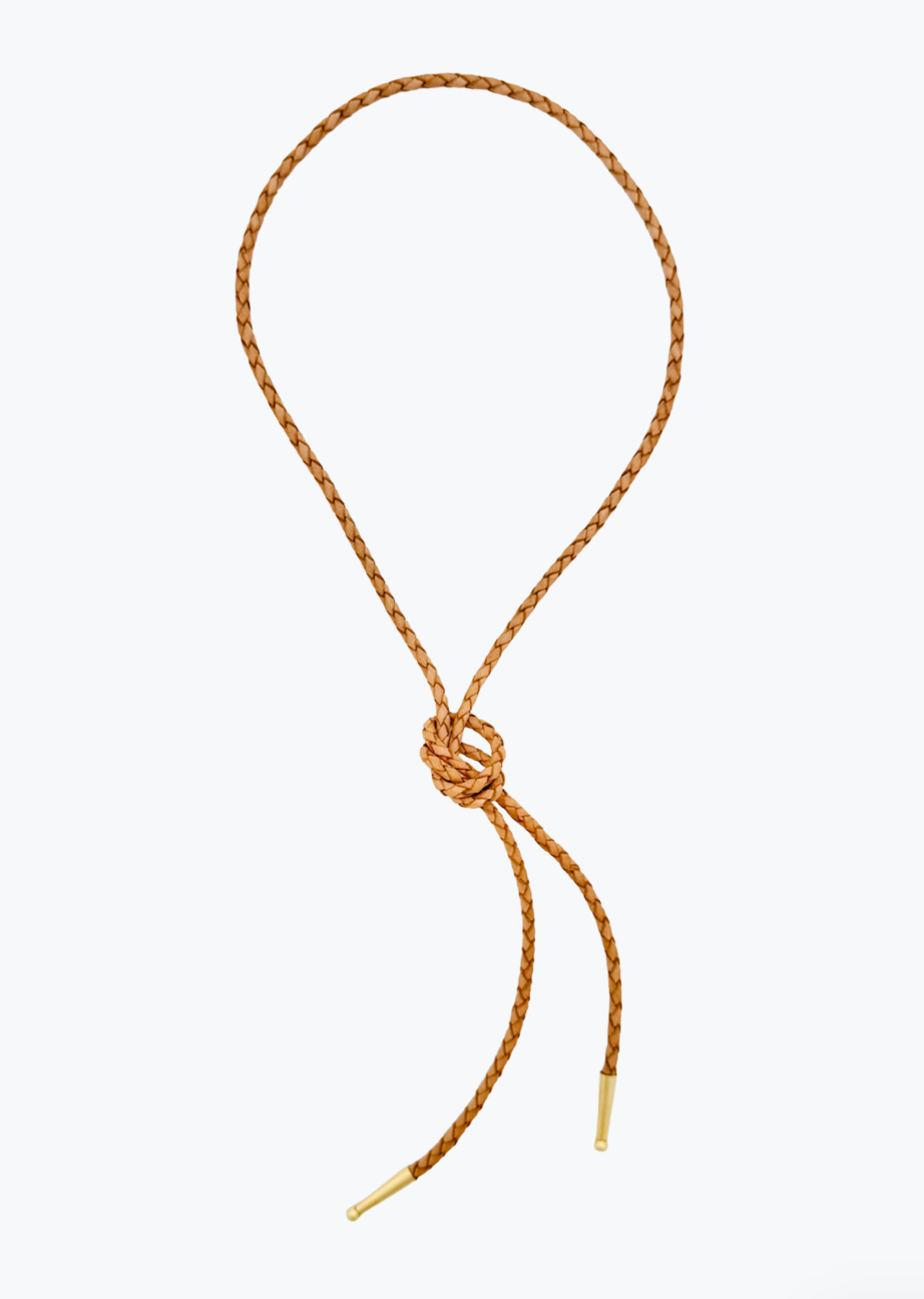 Established fine jewelry 18k Gold and Leather Lasso Necklace in Natural