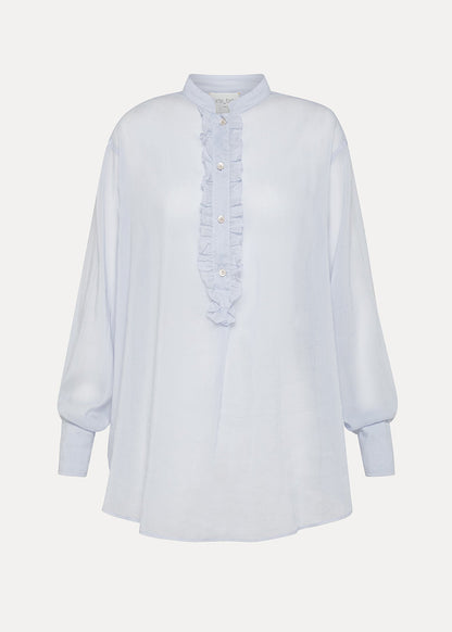 Forte Forte Cotton and Silk Voile Granddad Ruffle Shirt Pure White
