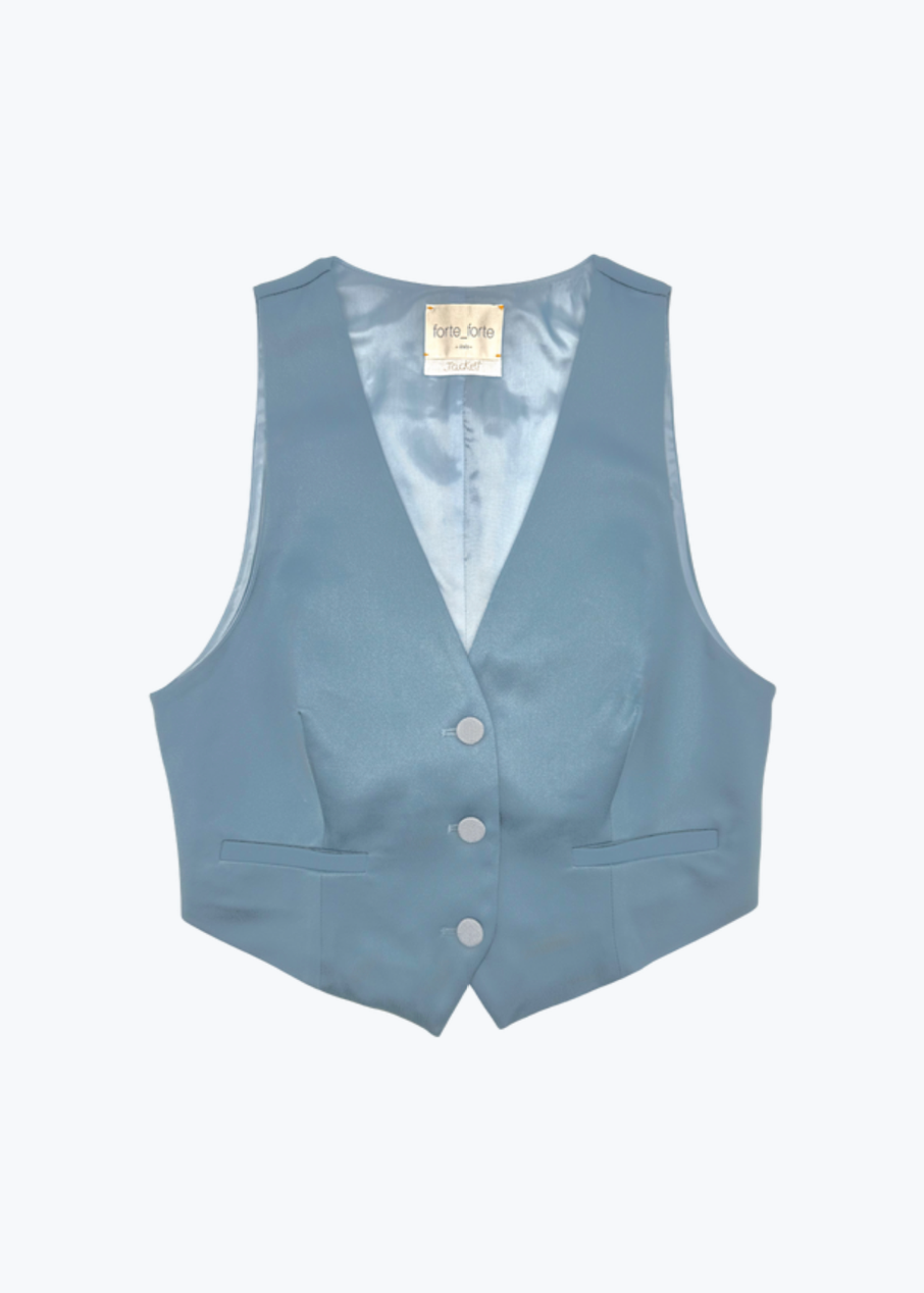 Forte Forte Cropped Vest in Satin Ceruleo blue