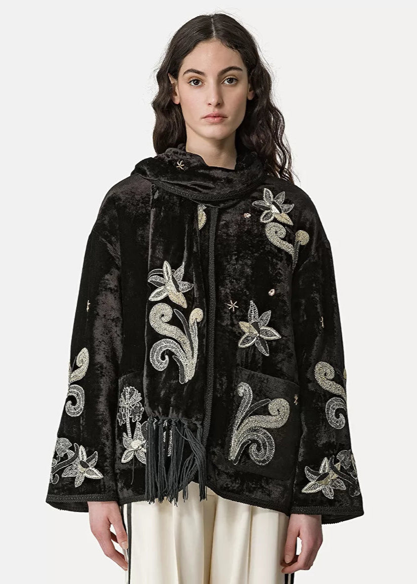 Person wearing Forte Forte Frangipane Gardens Velvet Jacket