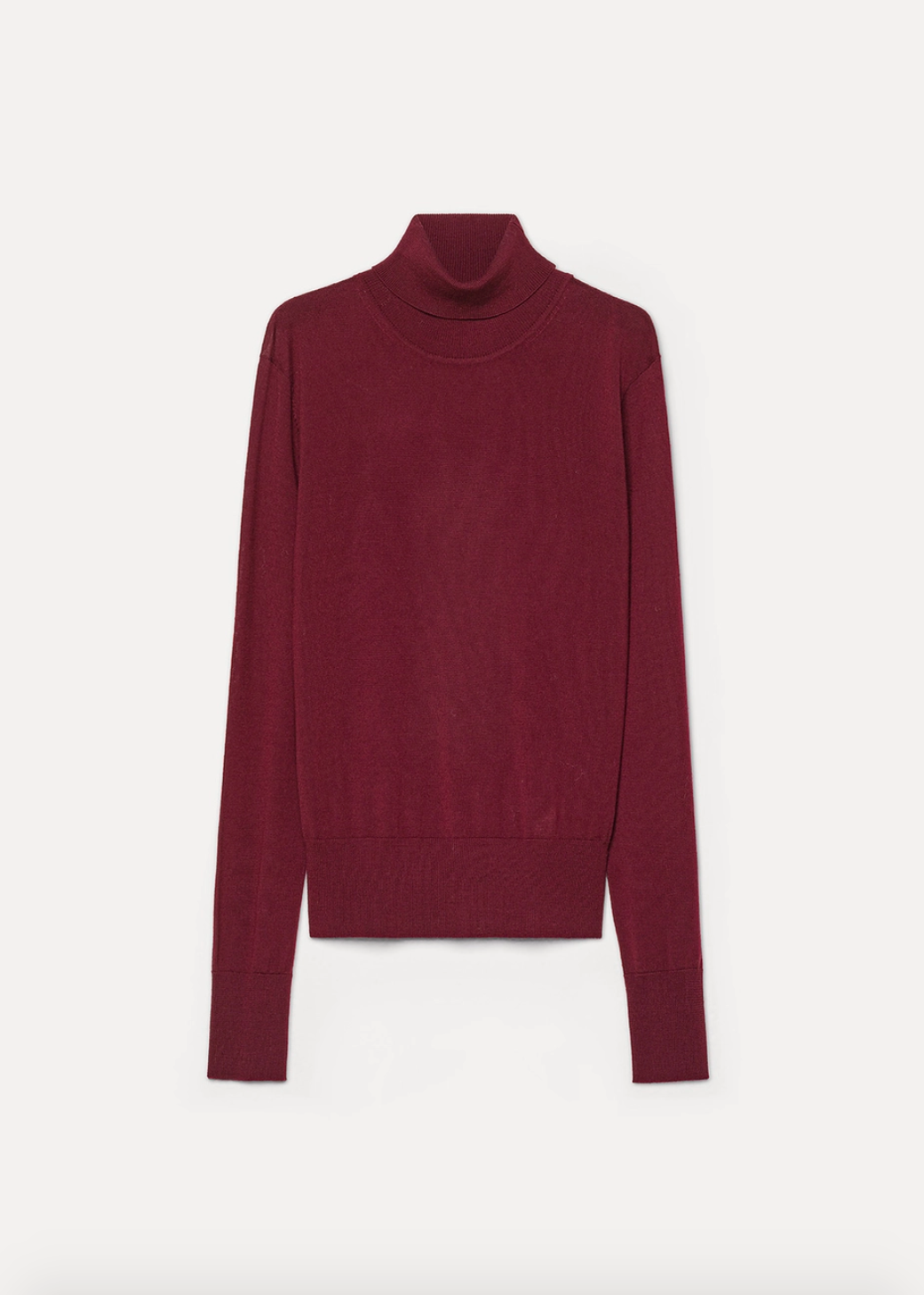 Forte Forte High–Neck Sweater in Superfine Merino Wool Bordeaux