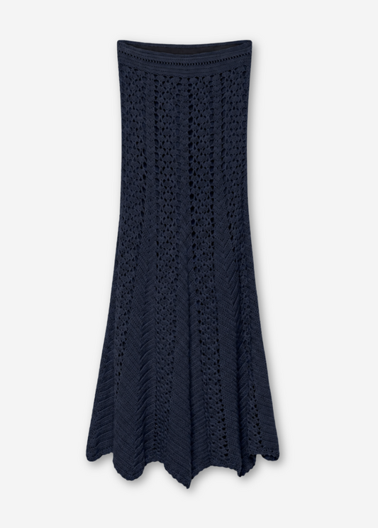 Forte Forte Merino Crochet Skirt in Notte Navy Blue