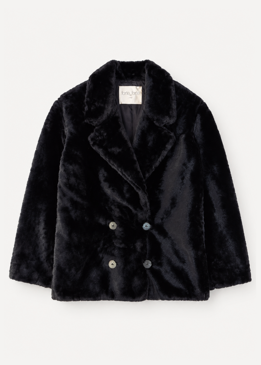 Forte Forte womens Eco Fur Double-Breasted Peacoat Black