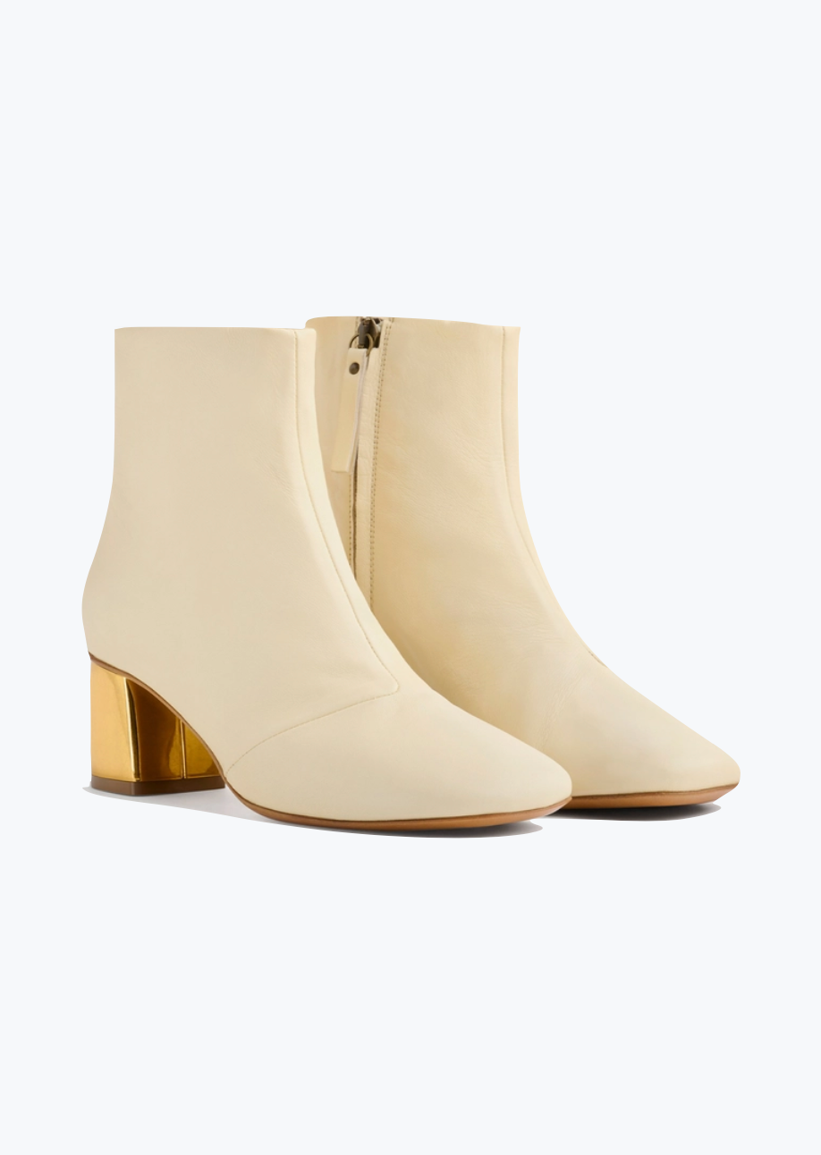 Forte Forte womens block heel Golden Heel Leather Ankle Boots in Ivory