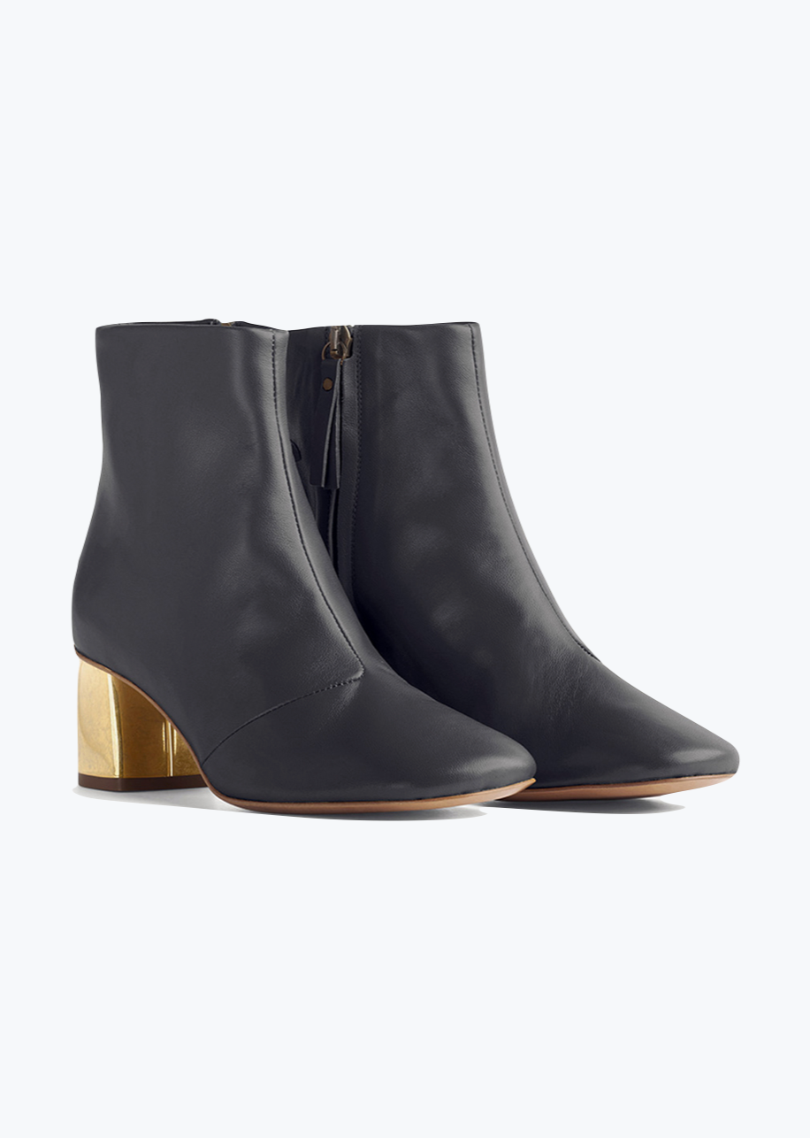 Forte Forte womens block heel Golden Heel Leather Ankle Boots in Nero black