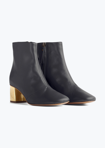 Forte Forte womens block heel Golden Heel Leather Ankle Boots in Nero black