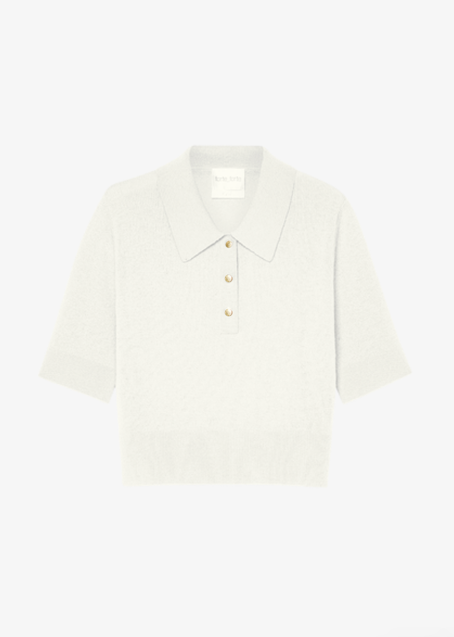 Forte forte Brushed Cashmere Wool Polo in Borotalco white