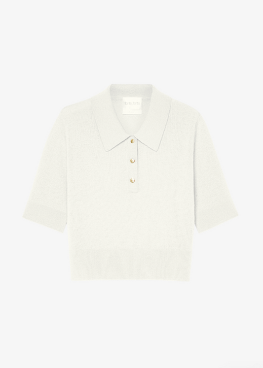 Forte forte Brushed Cashmere Wool Polo in Borotalco white
