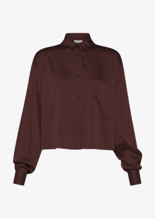 Forte forte Stretch Silk Satin Shirt in Chocolate