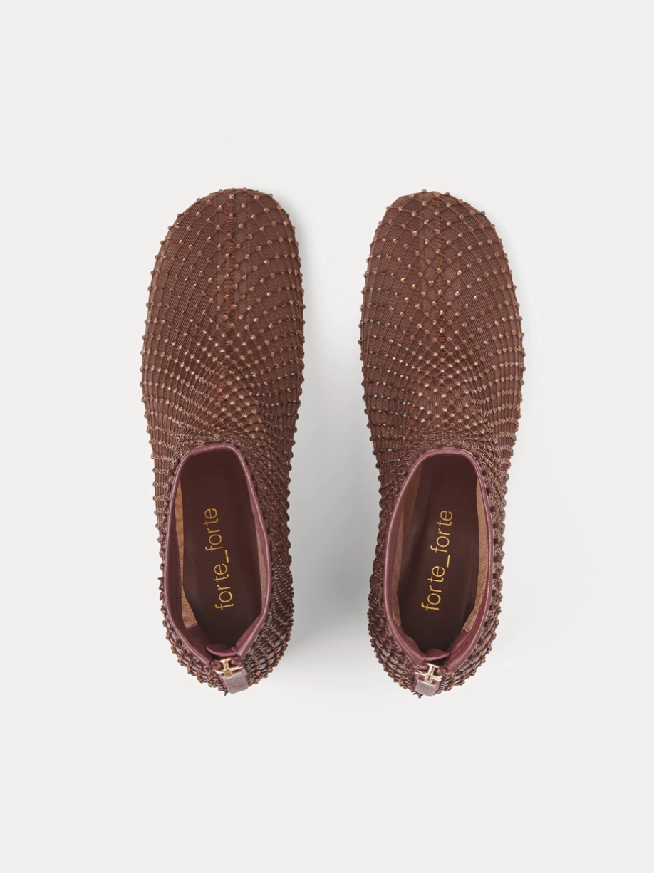 Forte forte womens Diamanté Strass Mesh Ankle Boots in Chocolate Ambra