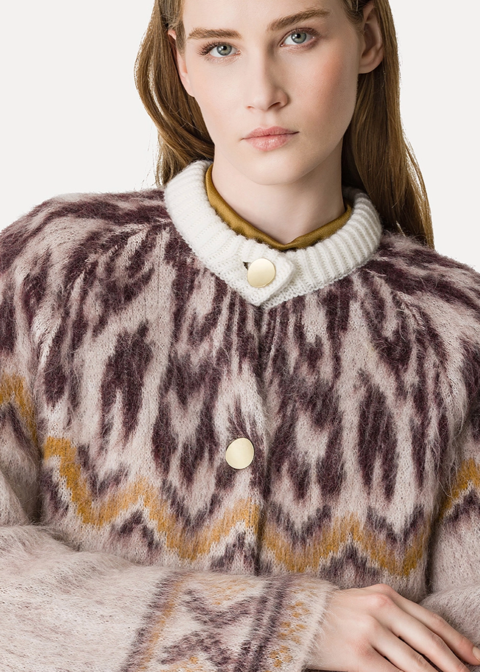 Person wearing Forte forte womens Jacquard Alpaca Wool Cardigan