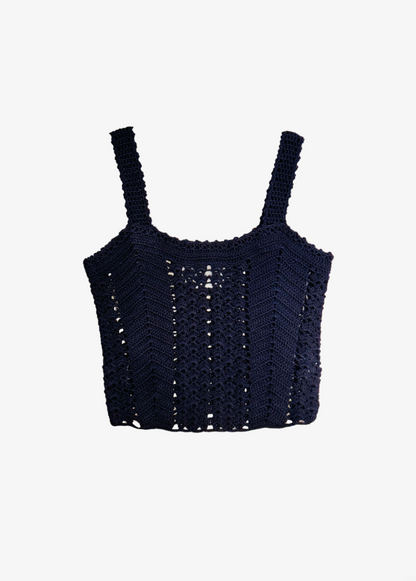 Forte forte womens Merino Crochet Bustier Top Notte Navy blue