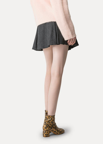 Person wearing Forte forte womens Pleated Wool Mini Skirt grey antracite