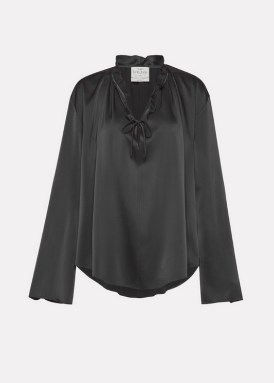 Forte forte womens Stretch Satin Bohemian Shirt black noir