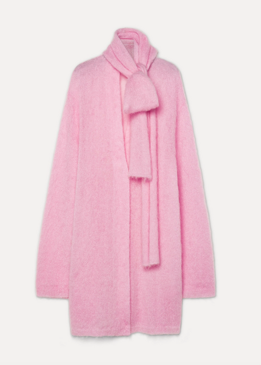 Forte forte womens mohair wool Oversized Cardigan with Scarf pink camellia