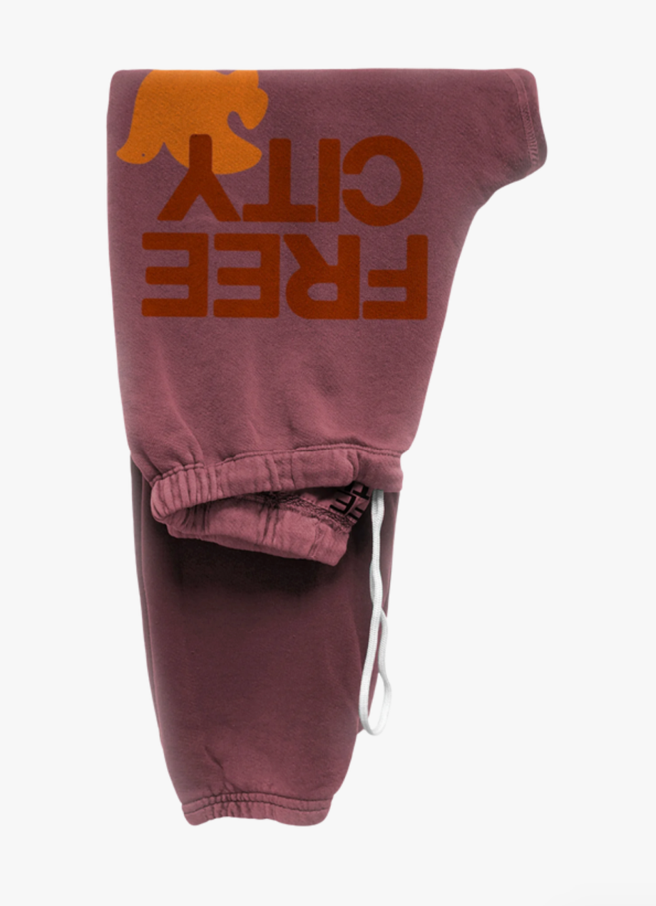 FreeCity French Terry Cotton classic sweatpant in mauve with orange 