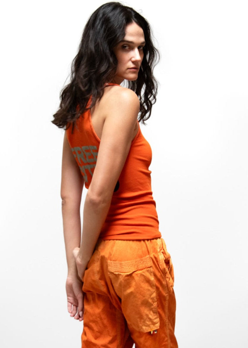 Person wearing Freecity Cotton Supervintage Tank in Orange Machine
