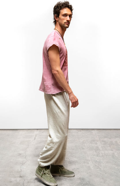 Person wearing Freecity unisex Basic Goodness Light Terry Fluff OG Sweatpant in Heather Oats