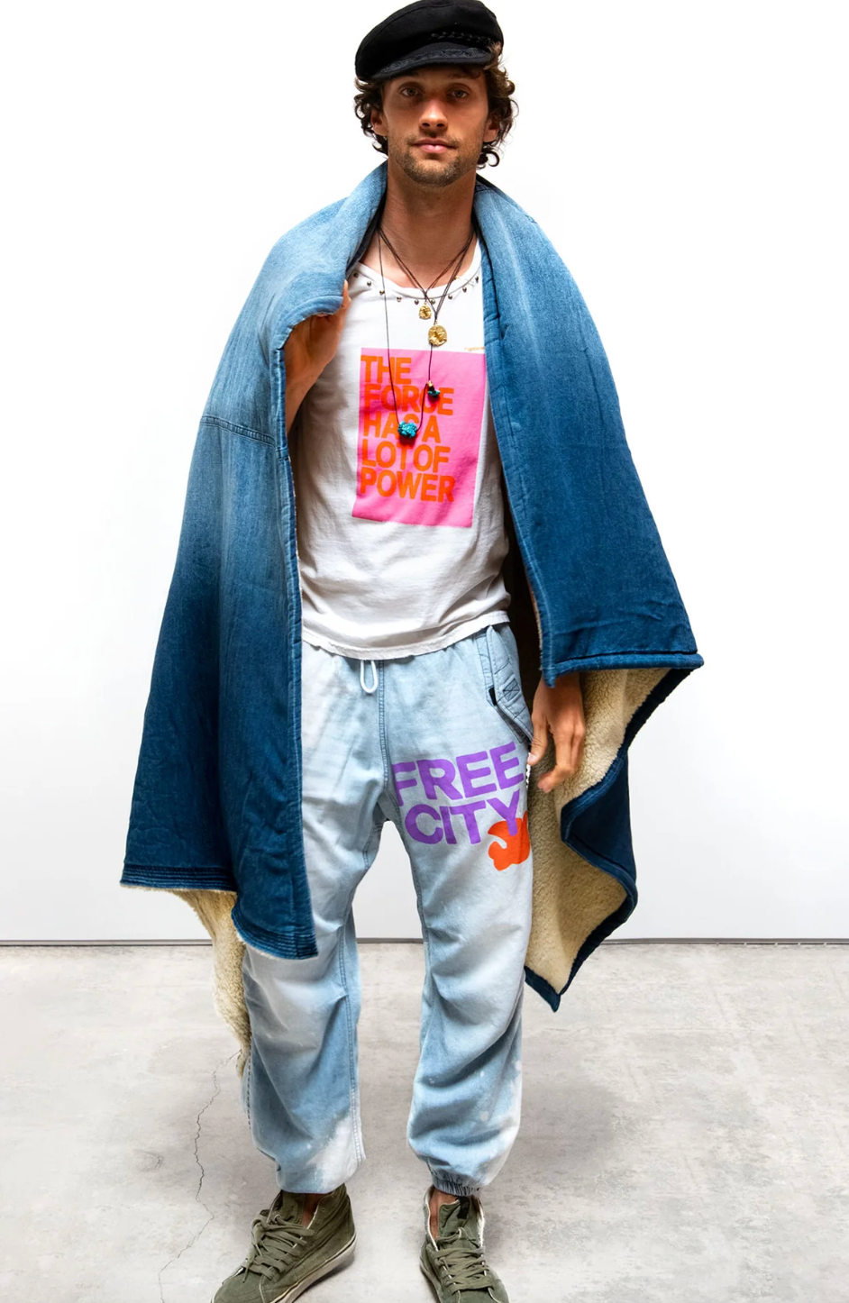 Person wearing Freecity x Commune Indigo Sherpa Blanket