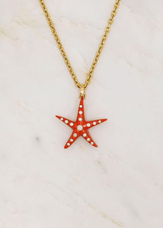 Grace Winfrey fine jewelry 18k gold Small Coral Starfish Pendant Necklace