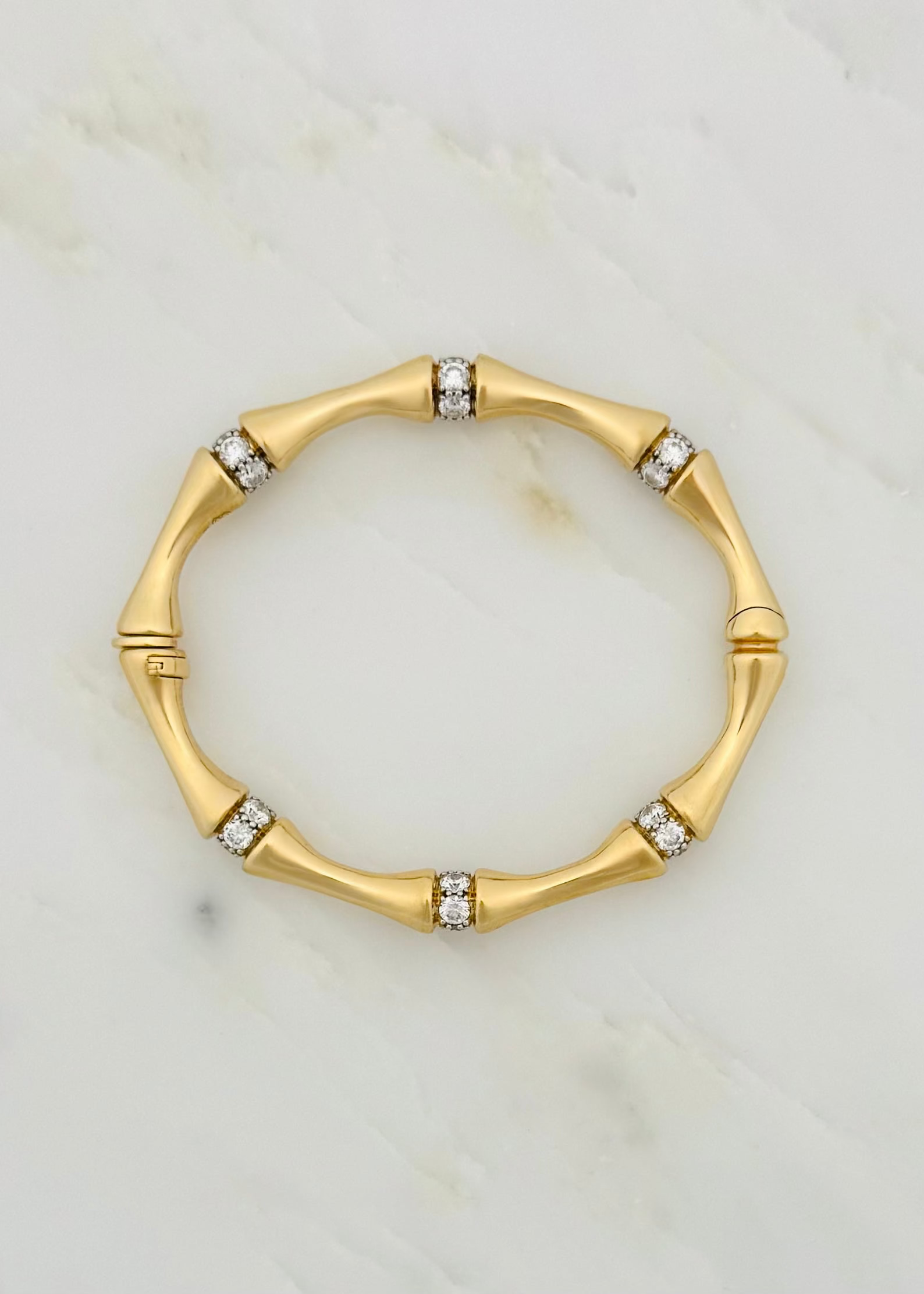Grace Winfrey fine jewelry 18k yellow gold Bamboo Bracelet with Diamonds