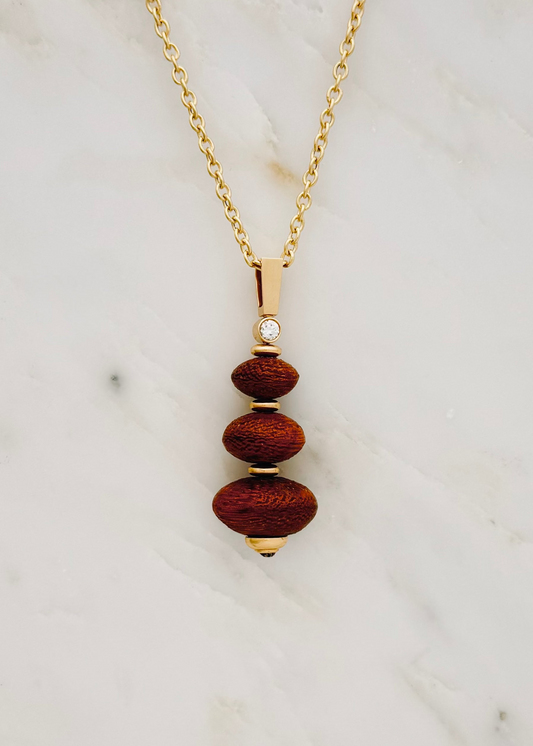 Grace Winfrey fine jewelry 18k yellow gold Root Pendant Necklace with Carved Ebony Wood