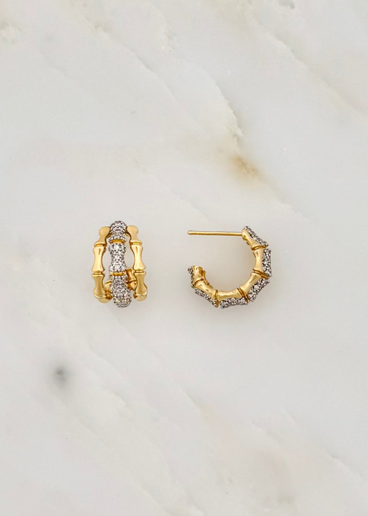 Grace Winfrey fine jewelry 18k yellow gold Trio Bamboo Earrings with Diamonds