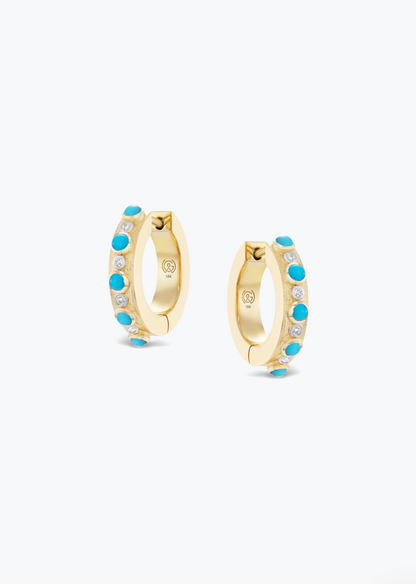 Grace Winfrey fine jewelry 18k yellow gold Trio Huggies with Turquoise and Diamonds