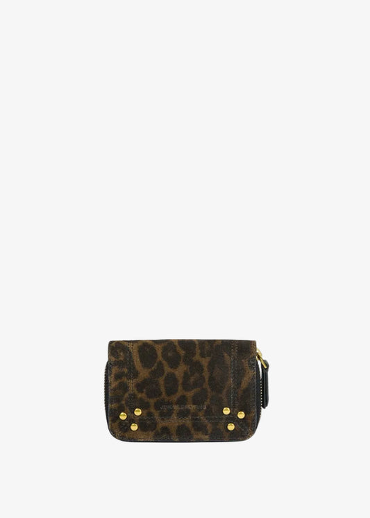 Henri Mini Suede Wallet in Imprime Leopard Kaki